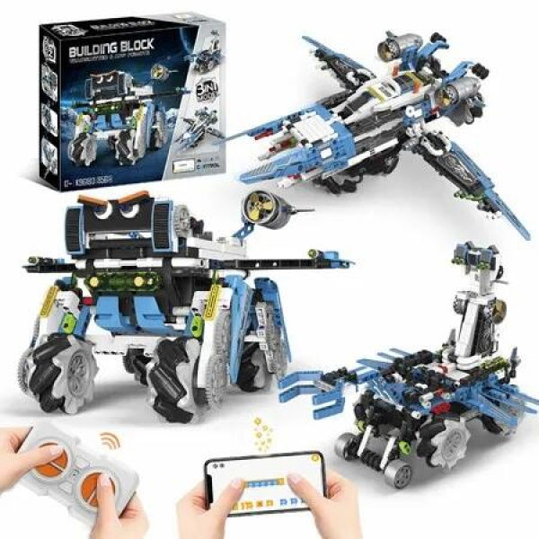3-in-1 STEM Robot Building Kit 856 PCS App Remote Control Robotics Toys for Age 8-12 Boys Girls,Educational Birthday Gifts