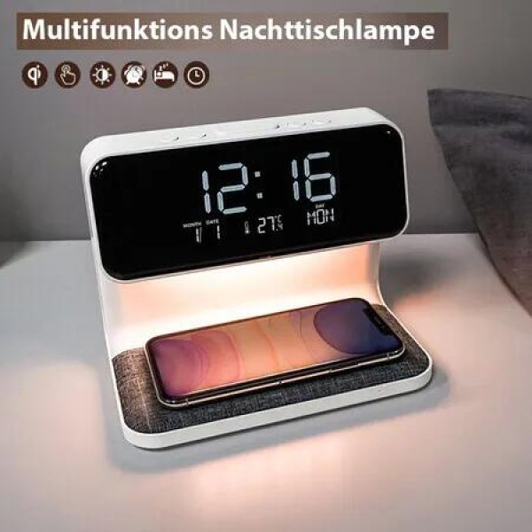 3-in-1 Wireless Charging,Digital Alarm Clock,Night Light with Date and Temperature Night Light Desk Clock with Phone Charger Electronic LED Display