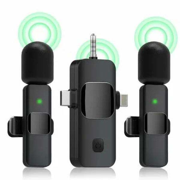 3 in 1 Wireless Lavalier Microphones Plug and Play Mini Lapel Mic for Video Recording Tiktok Live YouTube Vlog