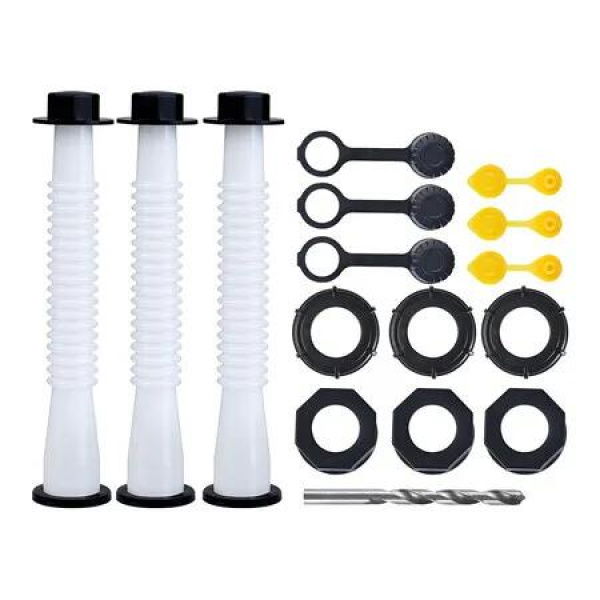 3 Kit Gas Can Spout Replacement, Gas Can Nozzle with 6 Screw Collar Caps, White