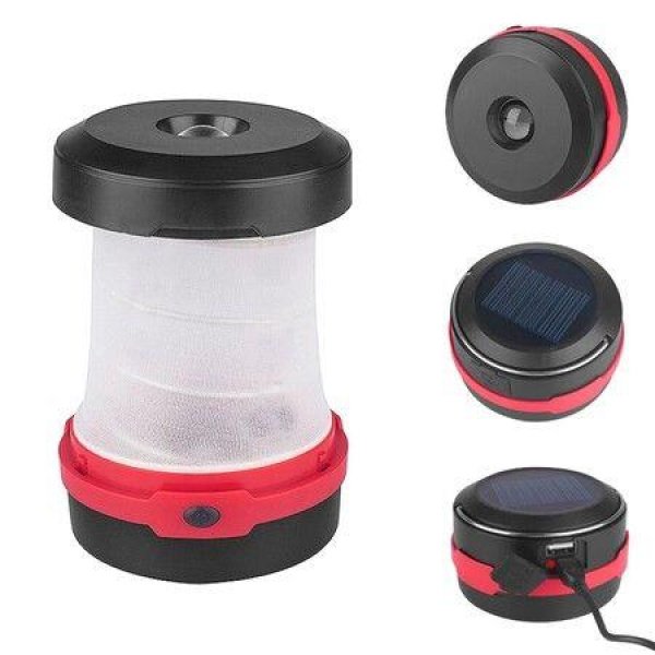 3 Mode LED Solar Or AA Powered Flashlight Collapsible Camping Lamp USB Rechargeable Torch Hook Hanging Tent Lamp