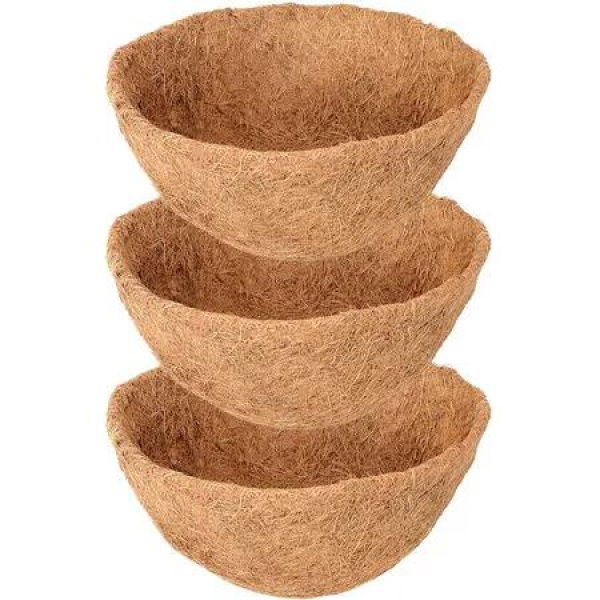 3 Pack 12 Inch Hanging Basket Coco Liners Replacement,100% Natural Round Coconut Coco Fiber Planter Basket Liners for Hanging Basket Flowers/Vegetables