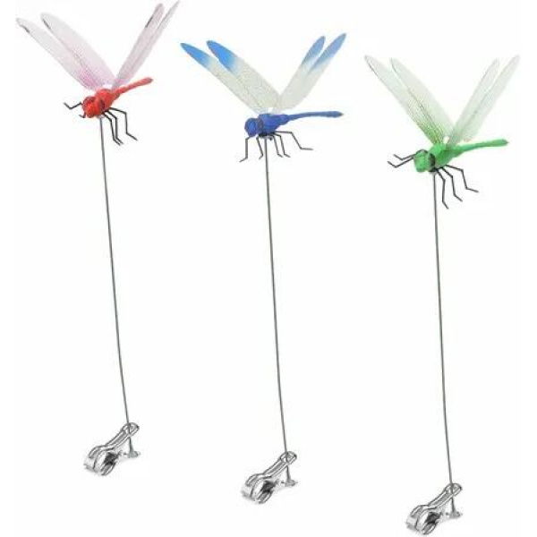 3 Pack Dragonfly Dragonfly Clip,3D Dragonfly Garden Stakes Decor,Dragonfly Humming Bird Stakes,Deer and Horse Fly Deterrent