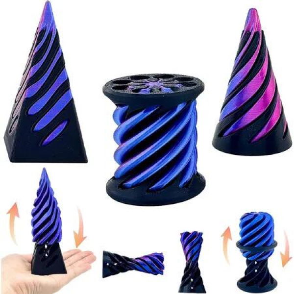3 Pack Spiral Cone Toy,3D Printed Spiral Cone Fidget Toy,Mini Vortex Thread Illusion Desktop Decor Souvenir Gift for Anxiety Relaxing,Black and Purple