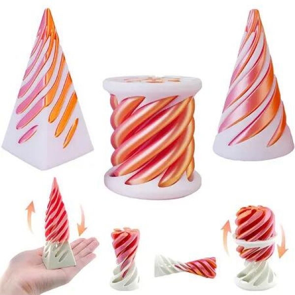 3 Pack Spiral Cone Toy,3D Printed Spiral Cone Fidget Toy,Mini Vortex Thread Illusion Desktop Decor Souvenir Gift for Anxiety Relaxing,Pink White Gold