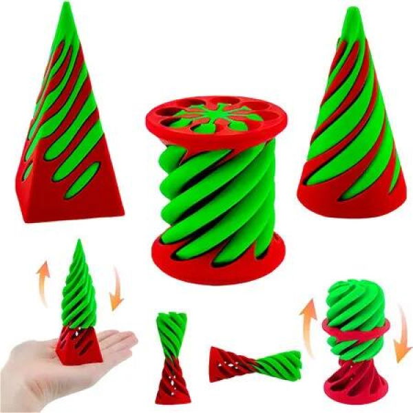 3 Pack Spiral Cone Toy,3D Printed Spiral Cone Fidget Toy,Mini Vortex Thread Illusion Desktop Decor Souvenir Gift for Anxiety Relaxing,Red and Green