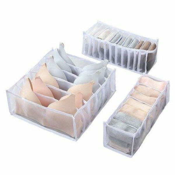 3 Packs Bra Underwear Drawer Organizer Nylon Closet Dresser Divider For Panties Ties Socks White