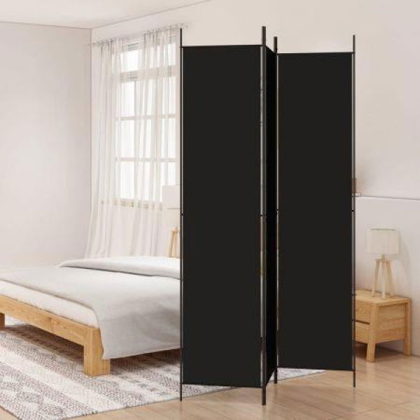 3-Panel Room Divider Black 150x220 Cm Fabric