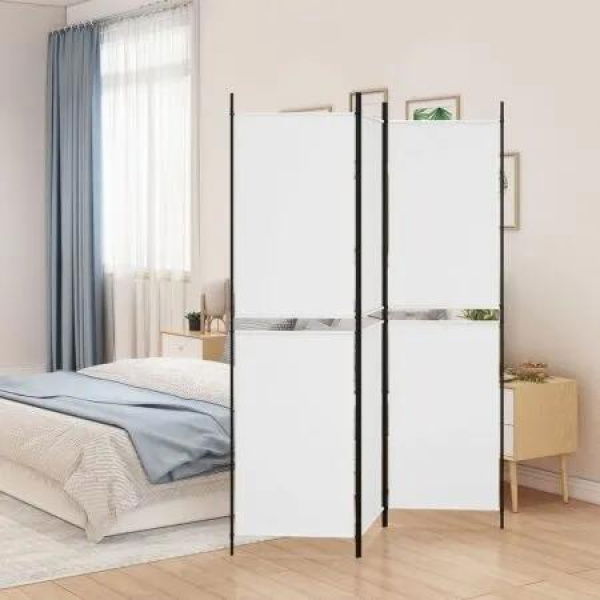 3-Panel Room Divider White 150x200 cm Fabric