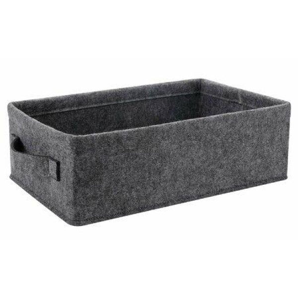 3 PCS Light Gray Medium Storage Basket Shelf Low Storage Bin Rectangle Felt Fabric Baskets Storage Bins Organizer Storage Basket
