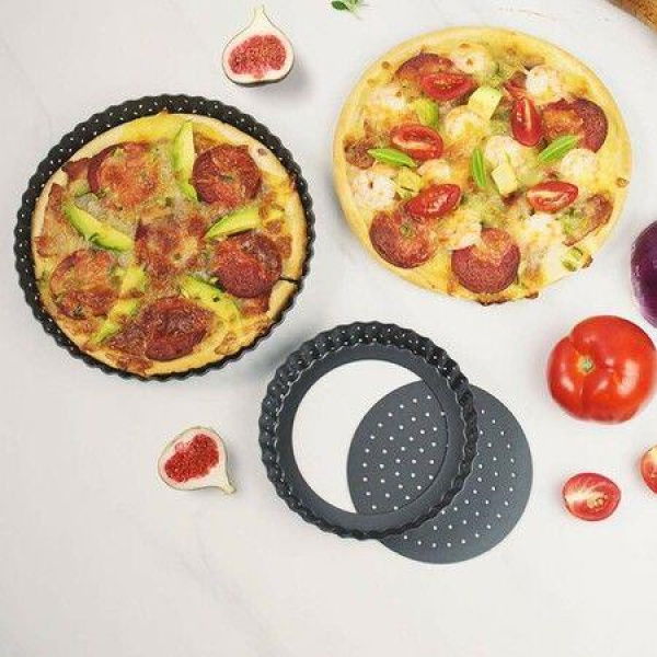 3 Pcs Non-Stick Quiche Pan Round Cake Mold Pizza Pan With Removable Bottom Pizza Pan For Baking Wedding Cake