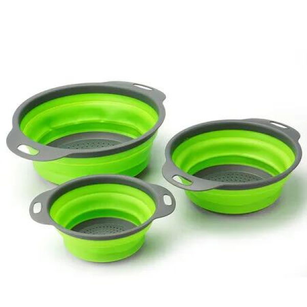 3 PCS Silicone Round Retractable Folding Drain Baskets Fruit Baskets Multifunctional Kitchen Plastic Basins for Draining Vegetable and Fruit