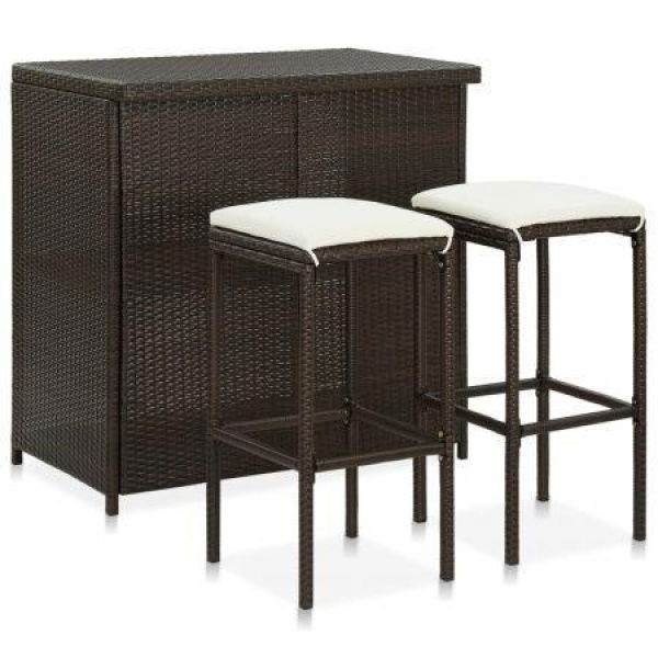 3 Piece Bar Set Poly Rattan Brown