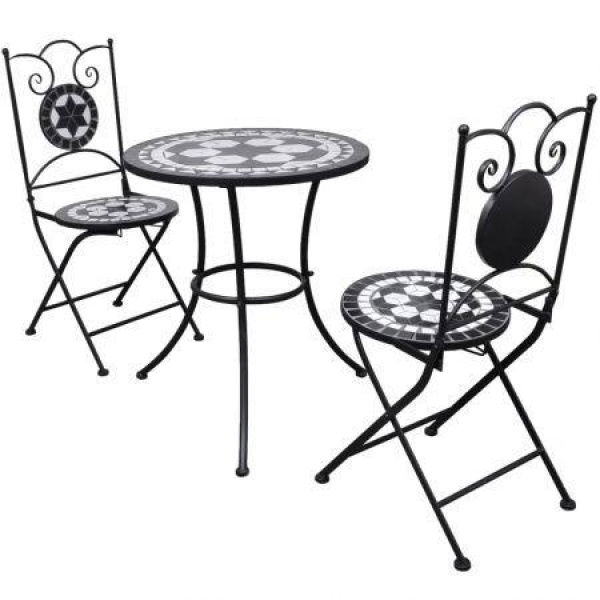 3 Piece Bistro Set Ceramic Tile Black And White