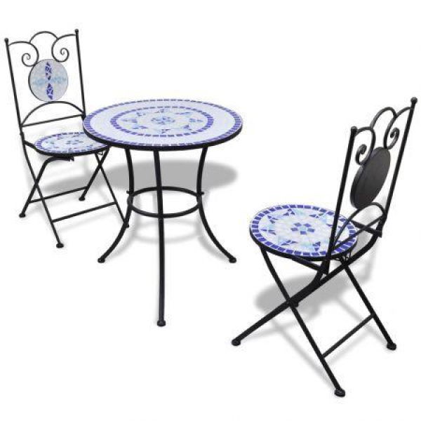 3 Piece Bistro Set Ceramic Tile Blue And White