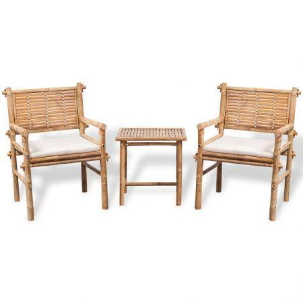 3 Piece Bistro Set With Cushions Bamboo