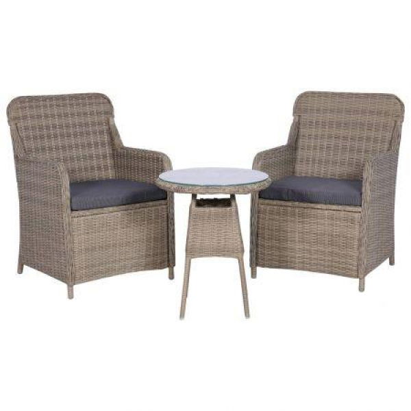 3 Piece Bistro Set With Cushions Poly Rattan Brown