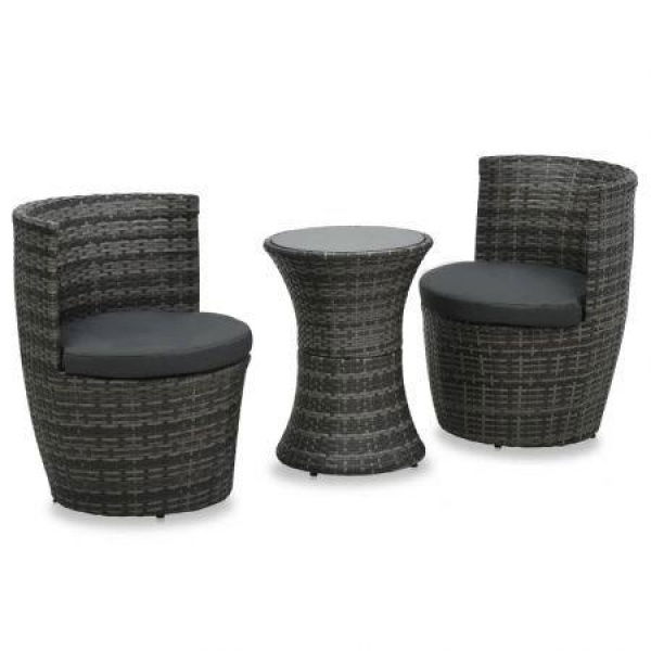 3 Piece Bistro Set With Cushions Poly Rattan Grey