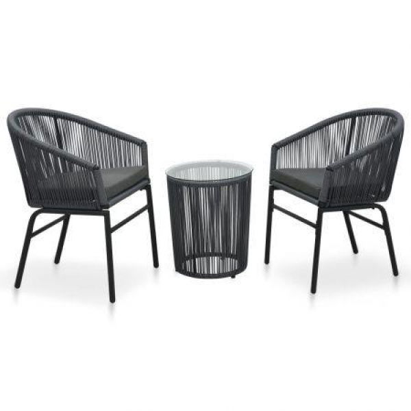 3 Piece Bistro Set With Cushions PVC Rattan Anthracite