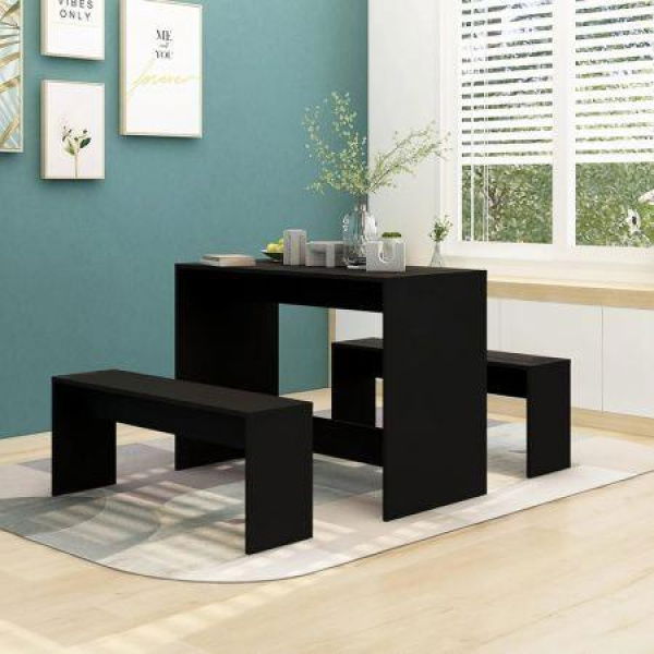 3 Piece Dining Set Black Engineered Wood