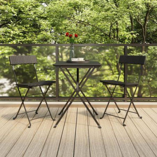 3 Piece Folding Bistro Set Black Poly Rattan