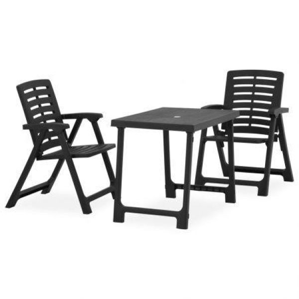 3 Piece Folding Bistro Set Plastic Grey