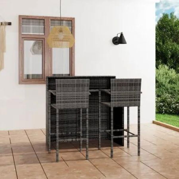 3 Piece Garden Bar Set Grey