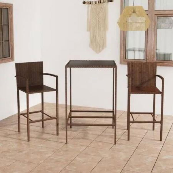 3 Piece Garden Bar Set Poly Rattan Brown