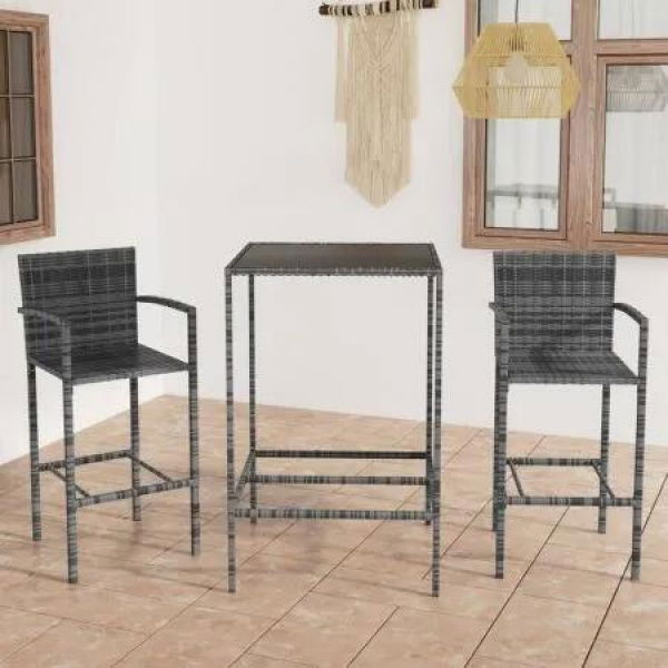 3 Piece Garden Bar Set Poly Rattan Grey