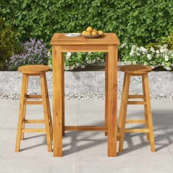 3 Piece Garden Bar Set Solid Wood Acacia