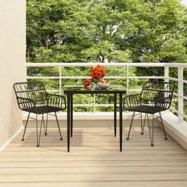 3 Piece Garden Dining Set Black Poly Rattan