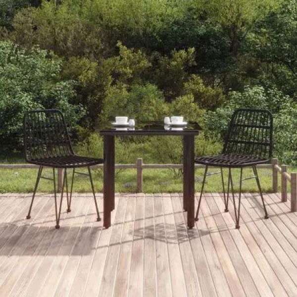 3 Piece Garden Dining Set Black Poly Rattan