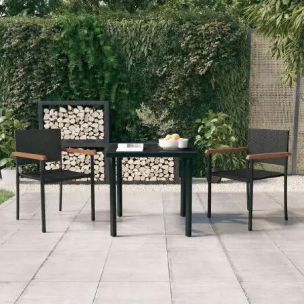 3 Piece Garden Dining Set Black