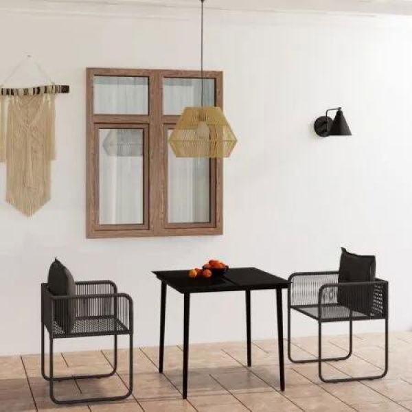 3 Piece Garden Dining Set Black