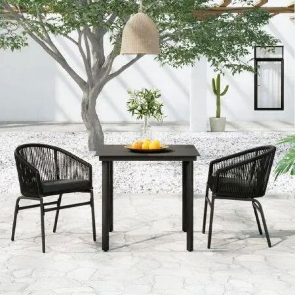 3 Piece Garden Dining Set Black