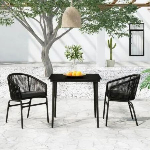 3 Piece Garden Dining Set Black