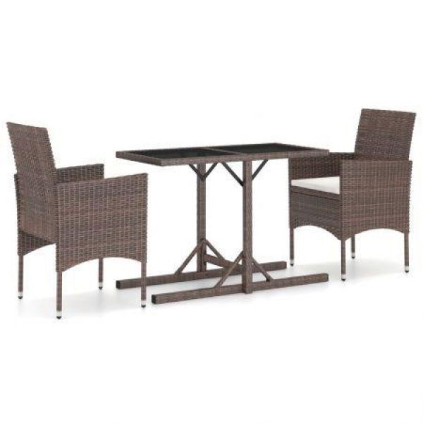 3 Piece Garden Dining Set Brown