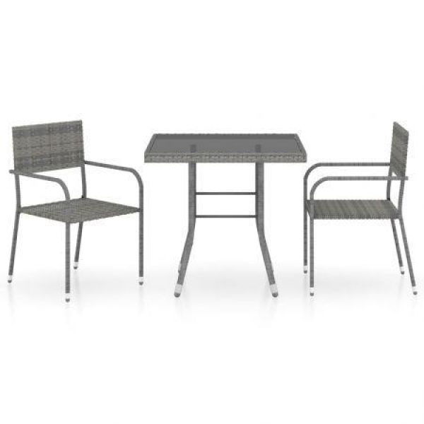 3-Piece Garden Dining Set - Poly Rattan Anthracite & Grey.