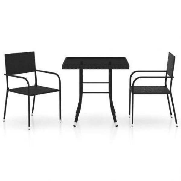 3 Piece Garden Dining Set Poly Rattan Black