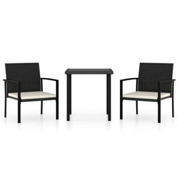 3 Piece Garden Dining Set Poly Rattan Black