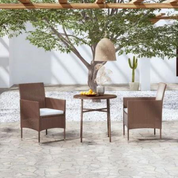 3 Piece Garden Dining Set Poly Rattan Brown