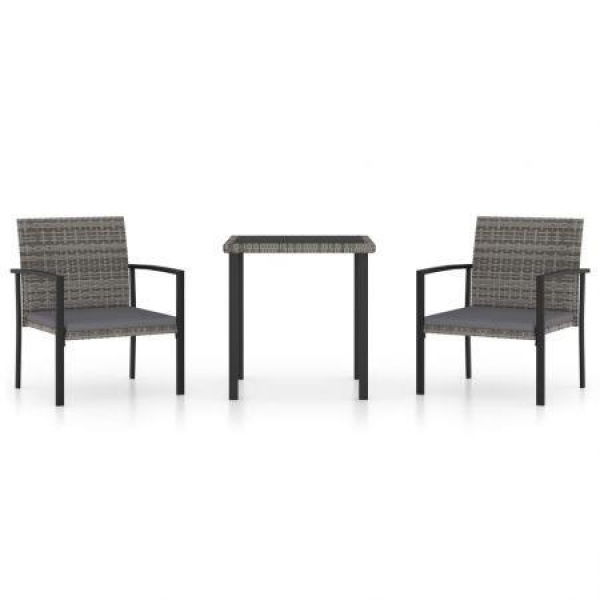 3 Piece Garden Dining Set Poly Rattan Grey