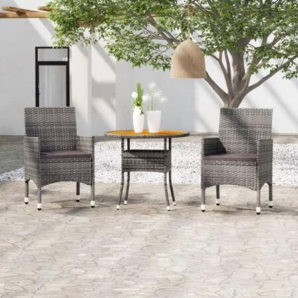 3 Piece Garden Dining Set Poly Rattan Grey