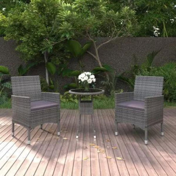 3 Piece Garden Dining Set Poly Rattan Grey