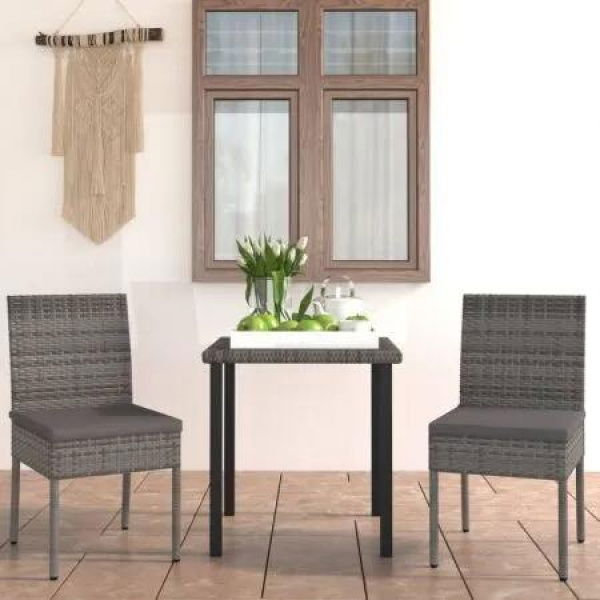 3 Piece Garden Dining Set Poly Rattan Grey