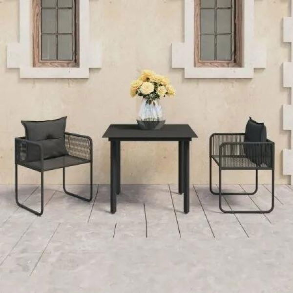 3 Piece Garden Dining Set PVC Rattan Black