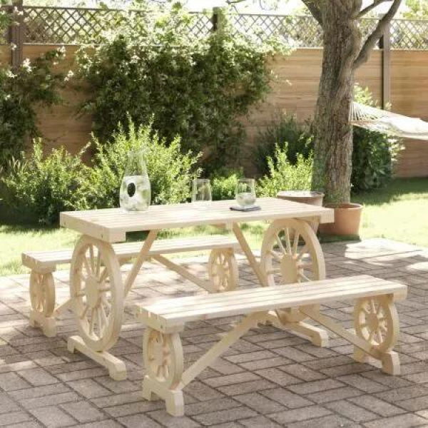 3 Piece Garden Dining Set Solid Wood Fir