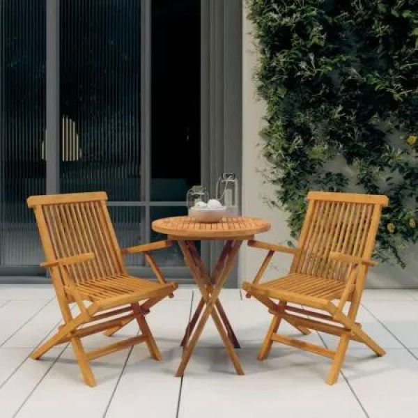 3 Piece Garden Dining Set Solid Wood Teak