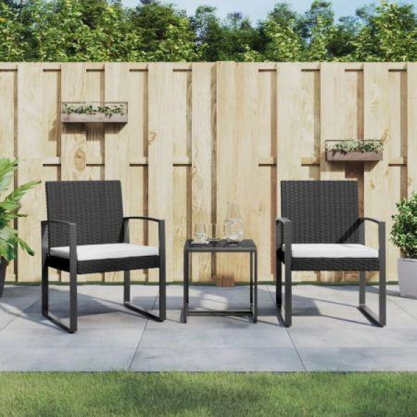 3 Piece Garden Dining Set With Cushions Black PP Rattan