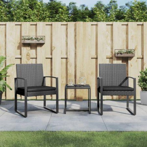 3 Piece Garden Dining Set With Cushions Dark Grey PP Rattan